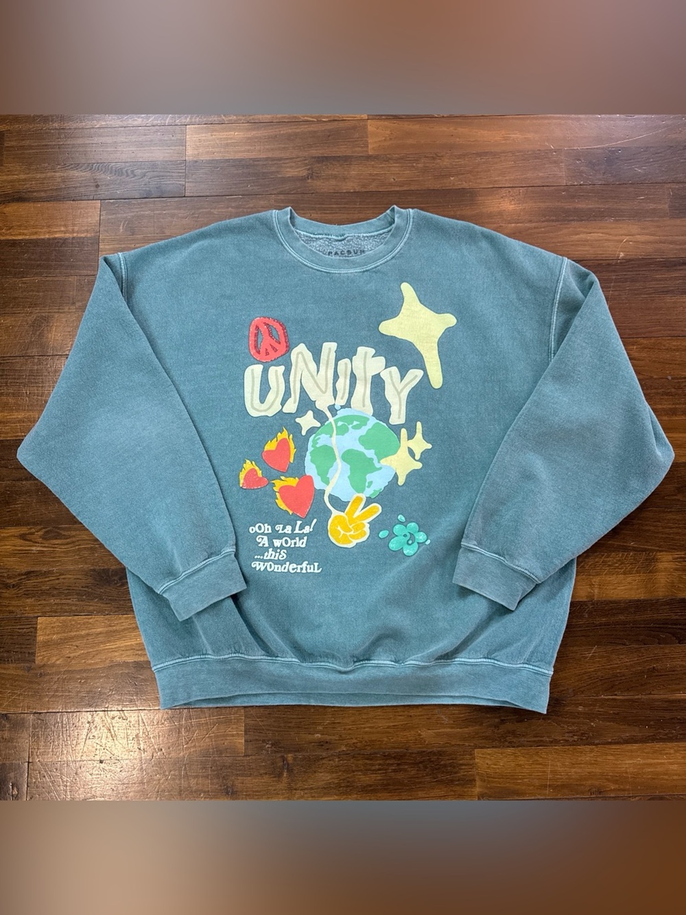 PacSun Teal 'Unity' Graphic Crewneck Sweatshirt